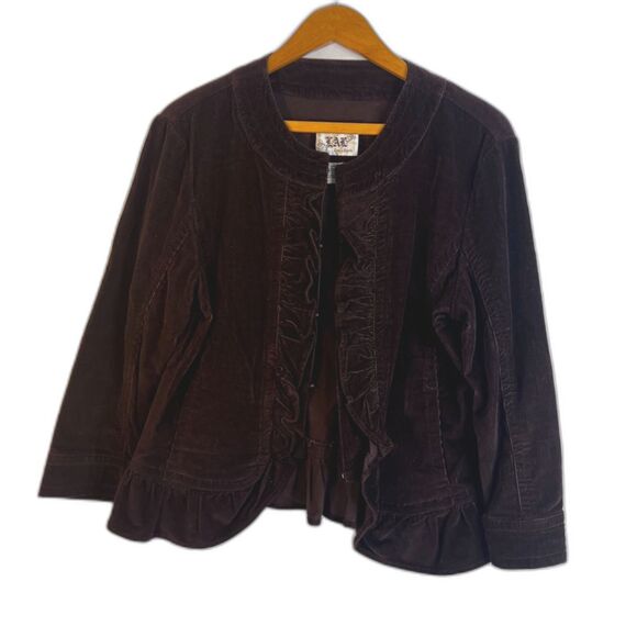 LAL Live a Little Corduroy Ruffled Front Lightweight Casual Jacket Size Medium - Picture 1 of 11